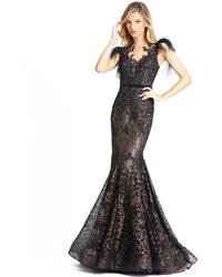 Mac Duggal - Embellished Feather Cap Sleeve Illusion Neck Trump - Lyst