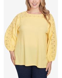 Ruby Rd. - Plus Size Solid Textured Eyelet 3/4 Sleeve Top - Lyst