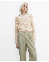 Mango - V-neck Openwork Knitted Sweater - Lyst