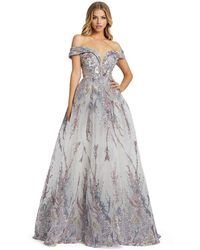 off the shoulder tiered ball gown mac duggal