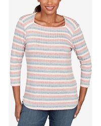 Ruby Rd. - Petite Marled Stripe Envelope Neck Rib Knit Top - Lyst