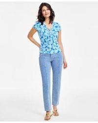 INC International Concepts - Printed Lace Up Front Top High Rise Seamed Straight Leg Jeans Created For Macys - Lyst