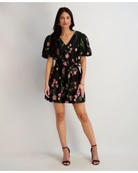 Kensie - Embroidered Woven V-neck Dress - Lyst
