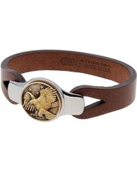 Macy's Americana Sterling Silver And Bronze Bracelet With Leather Strap - Brown