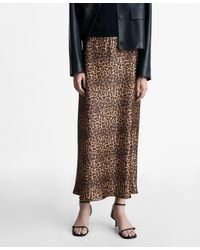 Mango - Leopard-print Satin Skirt - Lyst
