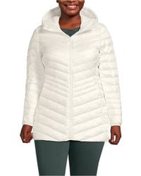 Lands' End - Plus Size Wanderweight Packable Down Hooded Long Jacket - Lyst