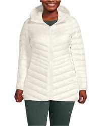 Lands' End - Plus Size Wanderweight Packable Down Hooded Long Jacket - Lyst
