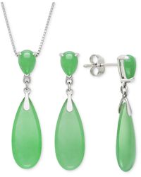 Macy's - 2-pc. Set Dyed Green Elongated Pear Pendant Necklace & Matching Drop Earrings - Lyst