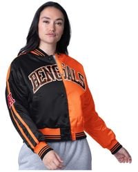 Starter - Black/orange Cincinnati Bengals Zone Blitz Cropped Full-snap Satin Jacket - Lyst