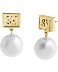 Steve Madden - Faux Cultured Pearl Signature Logo Drop Earrings - Lyst