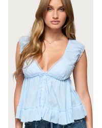 Edikted - Gizelle Cotton V Neck Babydoll Top - Lyst