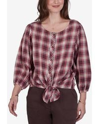 Ruby Rd. - Petite Homestead Plaid 3/4-sleeve Button-front Top - Lyst