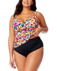 Anne Cole - Plus Size Floral Print Surplice Underwire Tankini Top Bottoms - Lyst