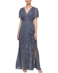Sl Fashions - Foil-print V-neck Ruffle-trim A-line Dress - Lyst