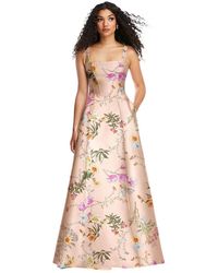 Alfred Sung - Boned Corset Closed-back Floral Satin Gown - Lyst