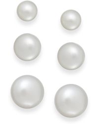 Macy's - Cultured Freshwater Pearl 3 Piece Stud Earring Set - Lyst