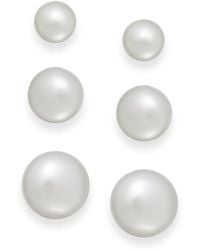 Macy's - Cultured Freshwater Pearl 3 Piece Stud Earring Set - Lyst