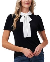 Cece - Short Sleeve Collared Bow Neck Knit Top - Lyst
