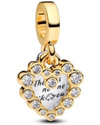 PANDORA - Sparkling Heart Double Dangle Charms - Lyst