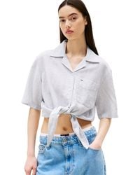 Tommy Hilfiger - Crop Linen Shirt With Front Tie Detail - Lyst