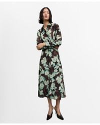 Mango - Printed Belt Shirt Dress - Lyst
