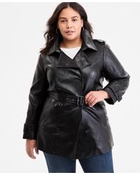 BCBGMAXAZRIA - Plus Size Double-breasted Faux-leather Belted Trench Coat - Lyst