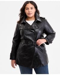BCBGMAXAZRIA - Plus Size Double-breasted Faux-leather Belted Trench Coat - Lyst