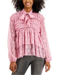 INC International Concepts Women's Lace Bell-Sleeve Crew Neck Blouse