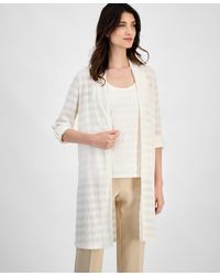 Anne Klein - Textured-knit Open-knit Roll-tab-sleeve Cardigan - Lyst