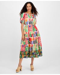 Julia Jordan - Printed V-neck Puff-sleeve Midi Dress - Lyst