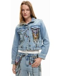 Desigual - Printed Denim Jacket, Cotton - Lyst