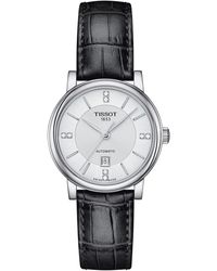 Tissot - Swiss Automatic Carson Premium Lady Diamond Accent Black Leather Strap Watch 30mm - Lyst