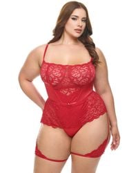 Oh La La Cheri - Plus Size Curvy Candice Satin & Lace Teddy - Lyst