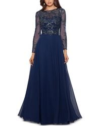 Xscape - Petite Mesh-sleeve Embellished Gown - Lyst