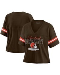WEAR by Erin Andrews - Cleveland S Color Block Boxy Modest Crop V-neck T-shirt - Lyst