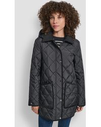 DKNY - Corduroy Collar Hooded Quilted Coat - Lyst