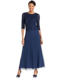 Alex Evenings - Dress, Elbow-sleeve Sequined Lace Gown - Lyst