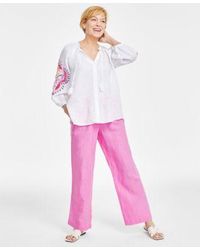 Charter Club - Embroidered Peasant Top Linen Pants Created For Macys - Lyst