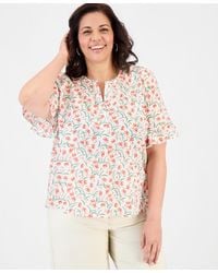Style & Co. - Plus Size Printed Cotton Split-neck Popover Top - Lyst