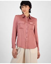 BarIII - Button-front Long-sleeve Blouse - Lyst