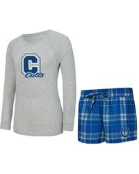 Concepts Sport - 2-piece Heather Gray/royal Indianapolis Colts Regulate Plaid Long-sleeve T-shirt Shorts Sleep Set - Lyst