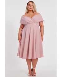 Quiz - Plus Size Scuba Crepe Bardot Wrap Midi Skater Dress - Lyst