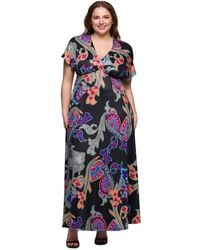 24seven Comfort Apparel - Plus Size V-neck Empire Waist Cap Sleeve Maxi Dress - Lyst