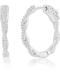 Simona - Sterling 21mm Twisted Cz Hoop Earrings - Lyst