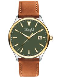 Movado - Swiss Calendoplan Cognac Leather Strap Watch 40mm - Lyst
