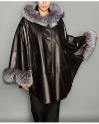 The Fur Vault Plus Size Fox-fur-trim Leather Cape - Black