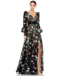 Mac Duggal - Embellished Long Sleeve Plunge Neck Trumpet Gown - Lyst
