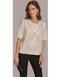 Donna Karan - Short Sleeve Sequin Sweater - Lyst