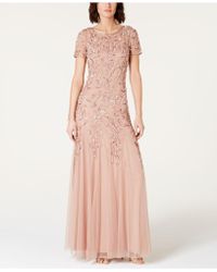 Adrianna Papell Floral-beaded Gown - Pink