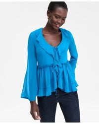 INC International Concepts - Printed Ruffle-collar Top - Lyst